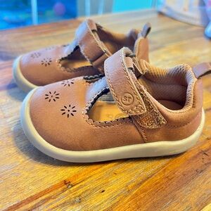 Stride Rite Tan Baby Shoes with Floral Design